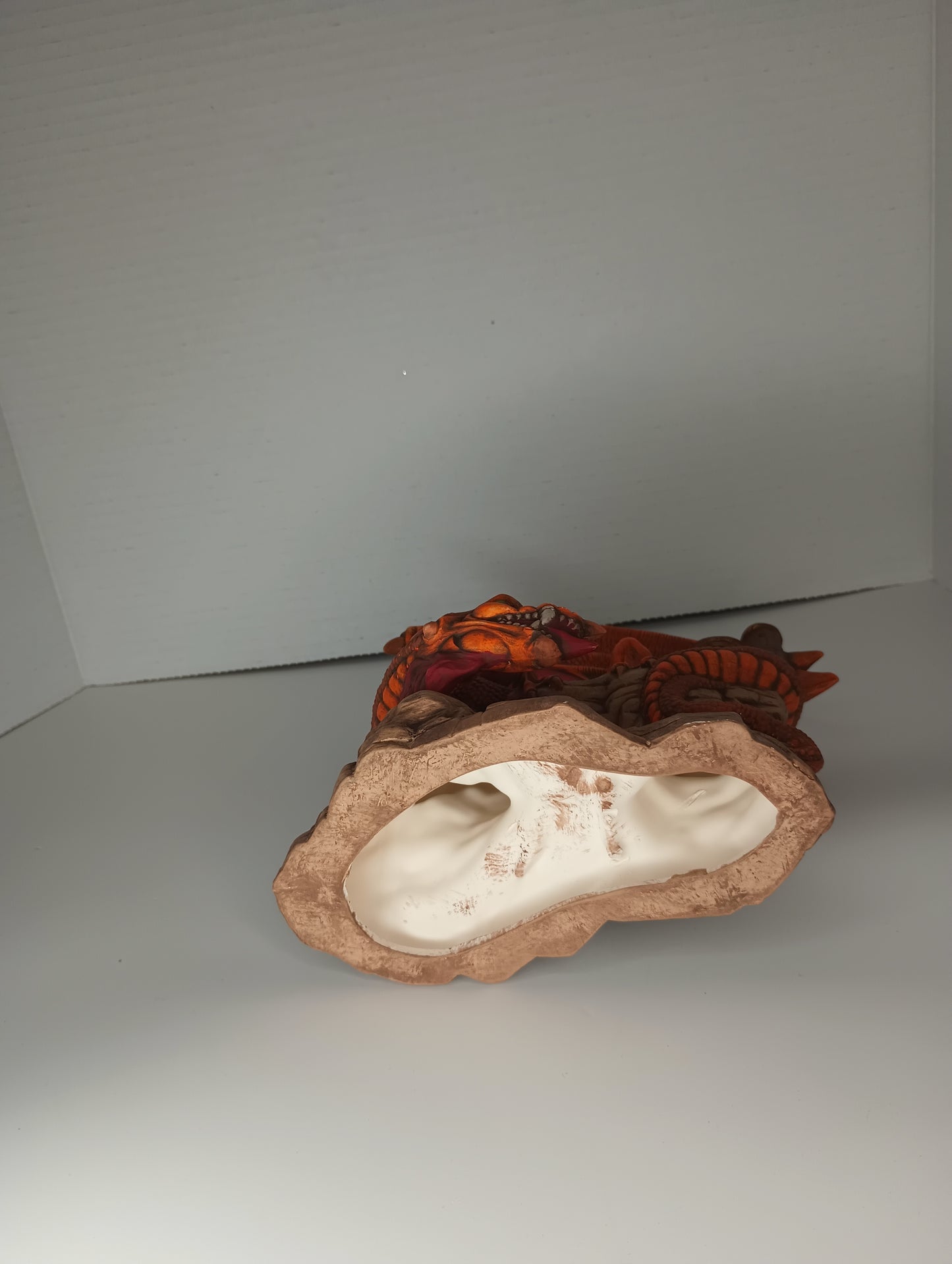 Ceramic Handpainted Orange Dragon Guarding Castle Home Decor