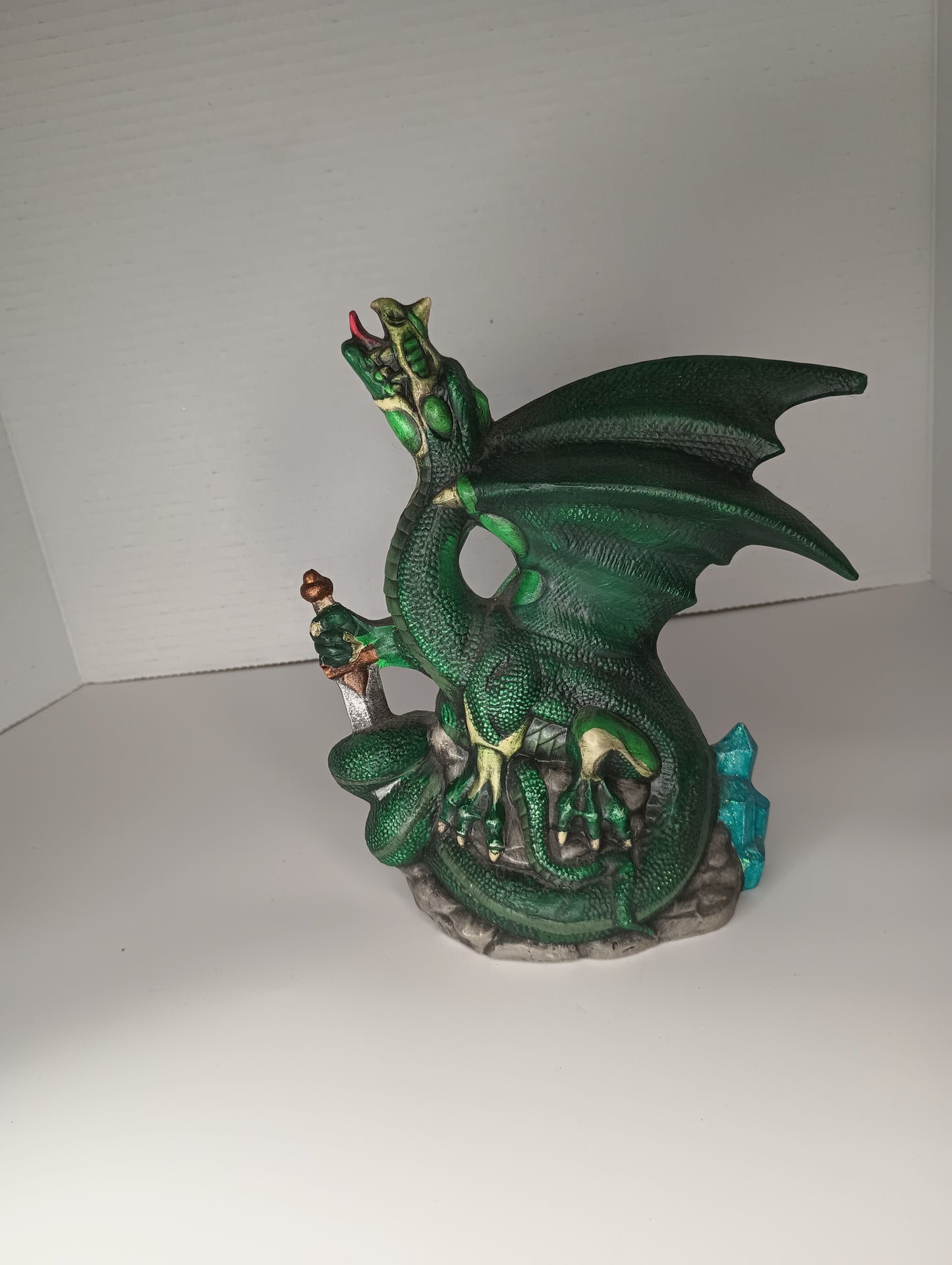 Ceramic Handpainted Green Dragon on Rock Home Decor