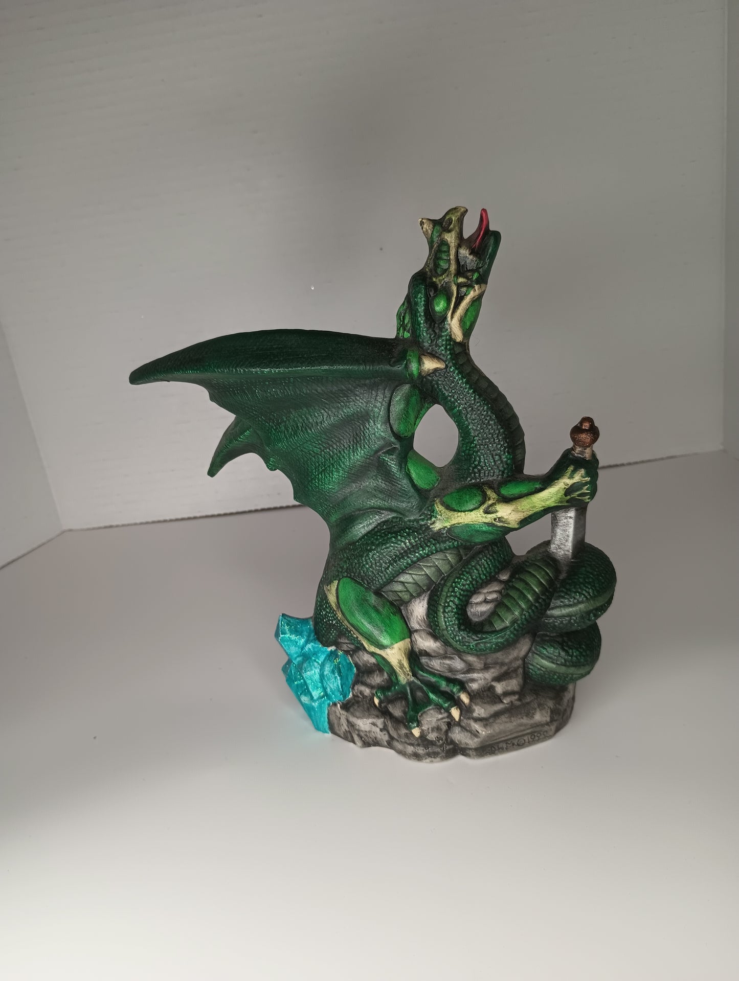 Ceramic Handpainted Green Dragon on Rock Home Decor