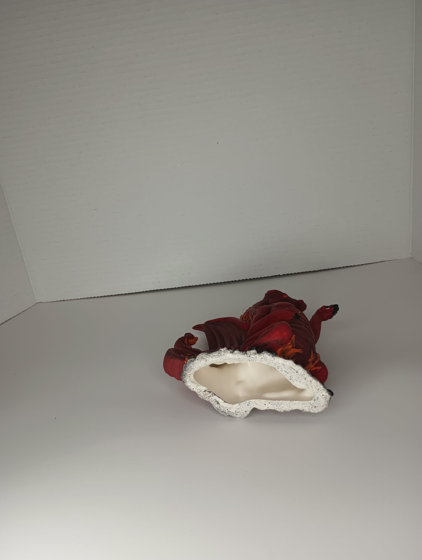 Handpainted Ceramic Red Dragon Sitting on  Rock Home Decor