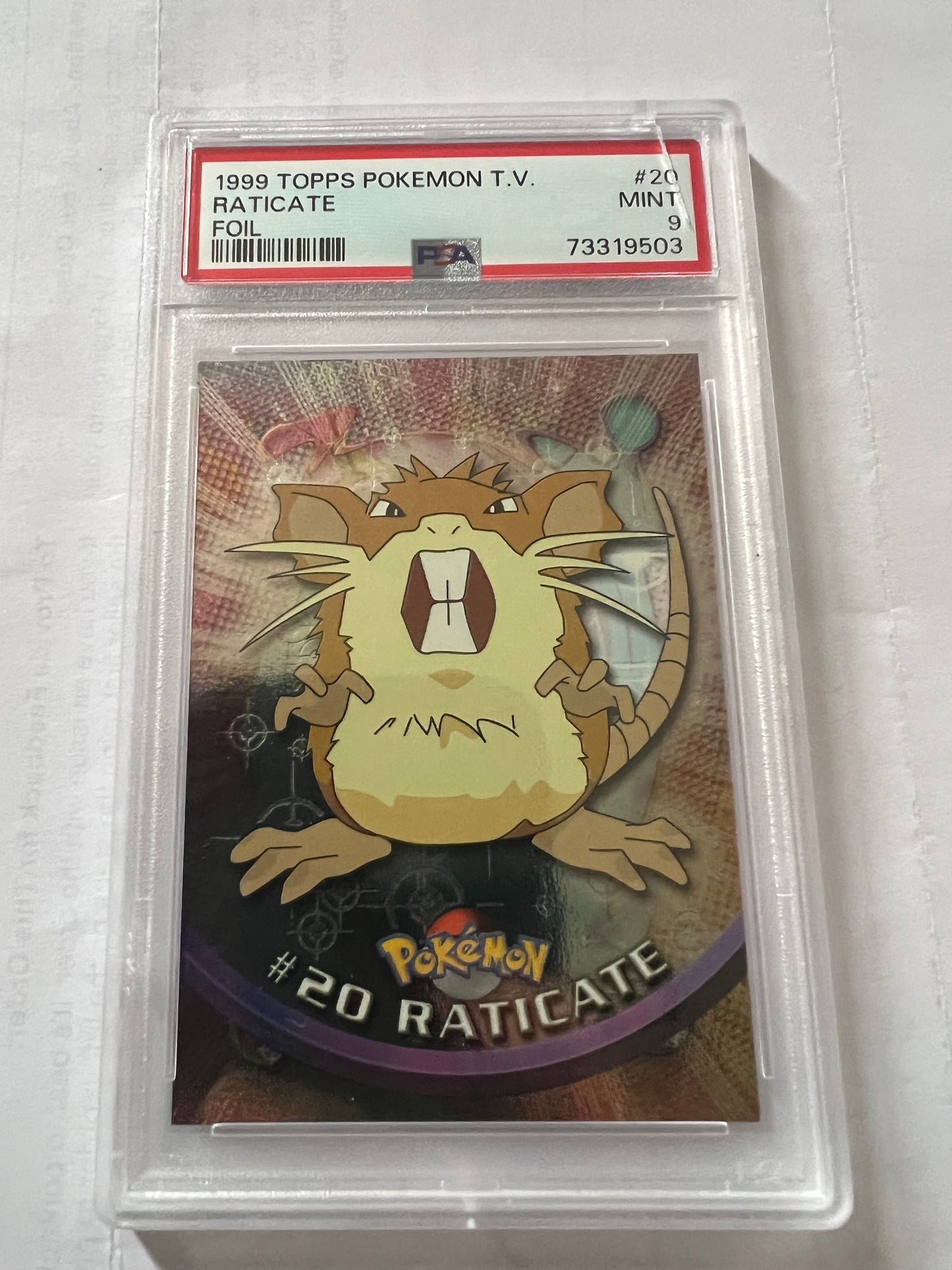 Raticate Pokemon T.V. #20 Black Logo - 1990 Topps PSA 9