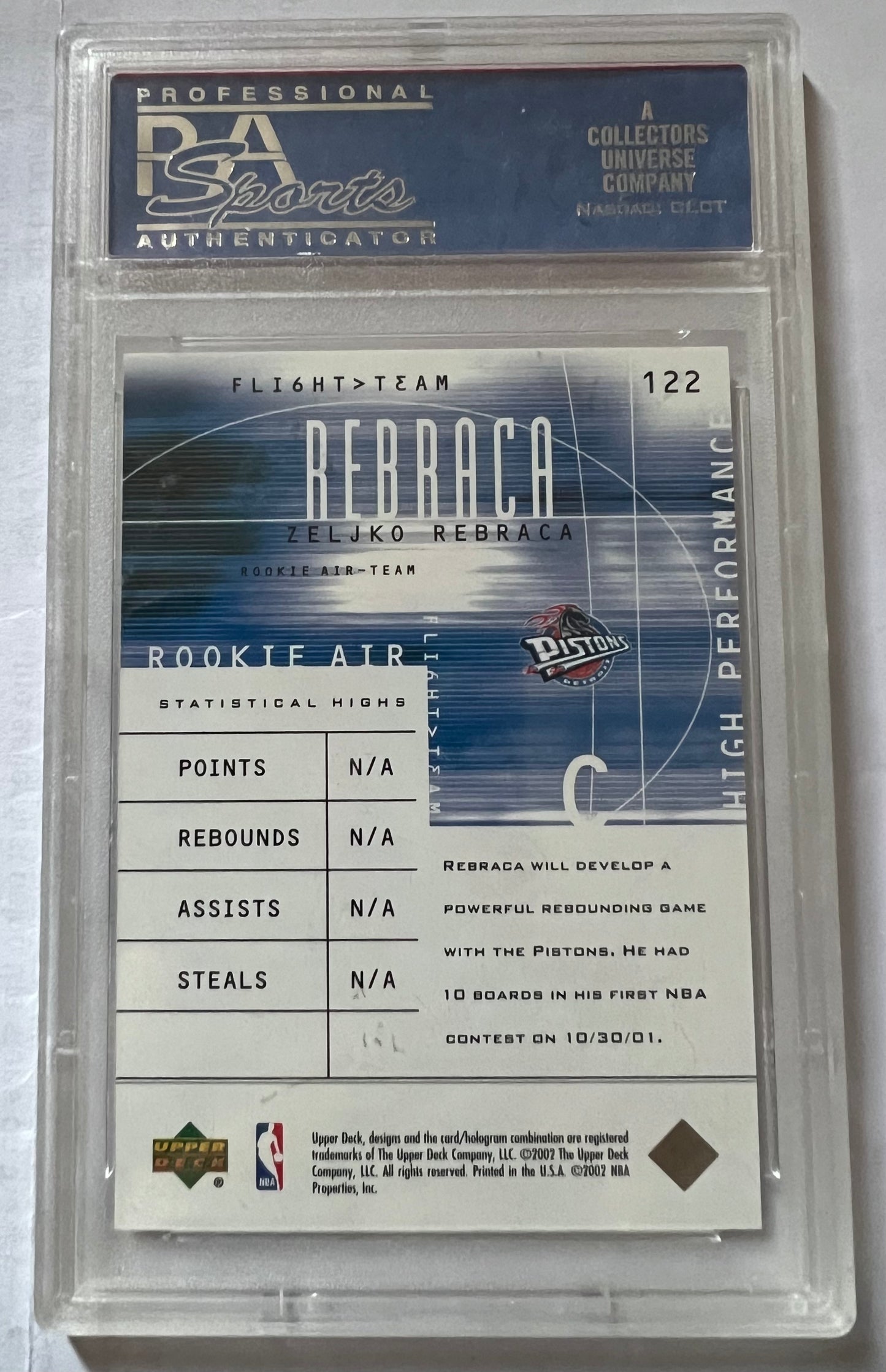 Zeljko Rebraca Detroit Pistons #122 - 2001 U.D. Flight Team Air 180/375 PSA 9