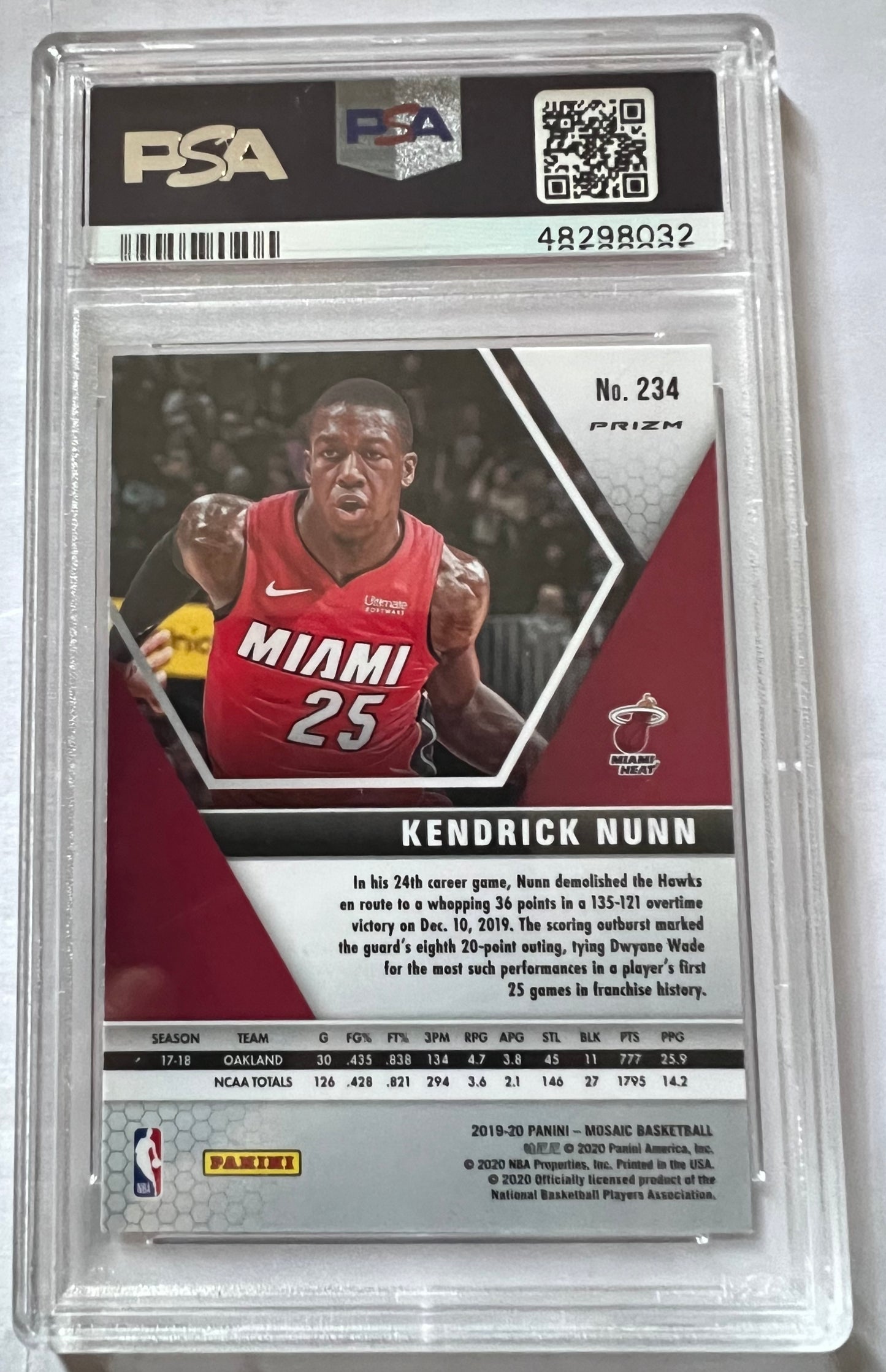 Kendrick Nunn Miami Heat #234 - 2019 Panini Mosaic Red PSA 9