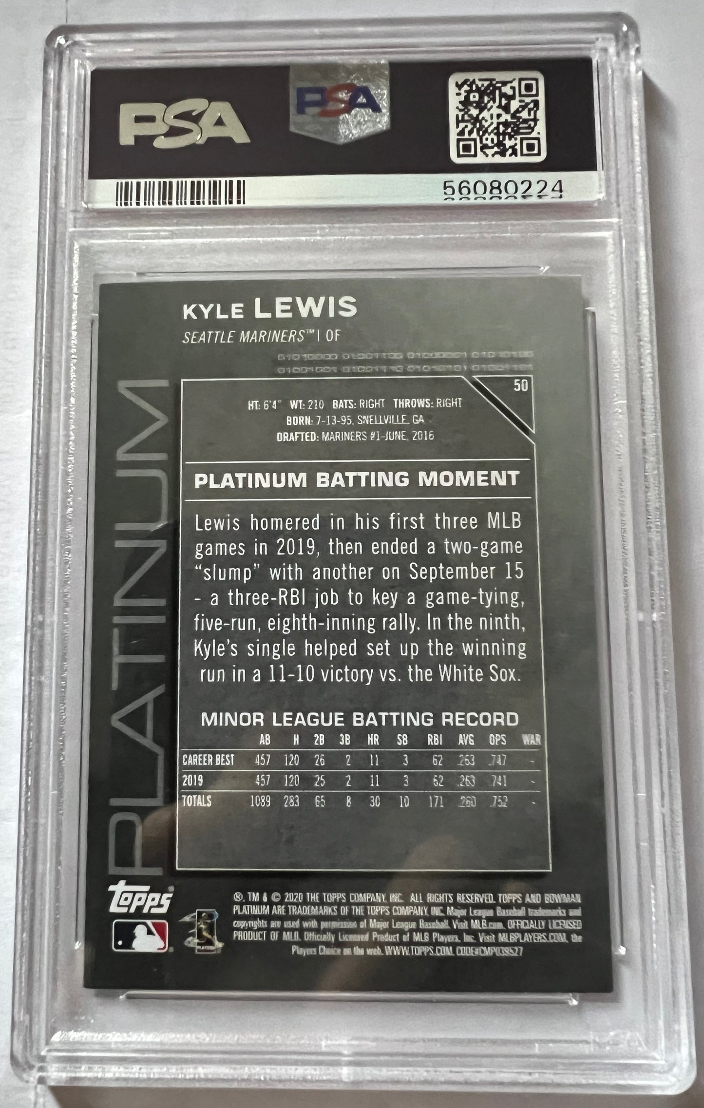 Kyle Lewis Seattle Mariners #50 - 2020 Bowman Platinum PSA 9