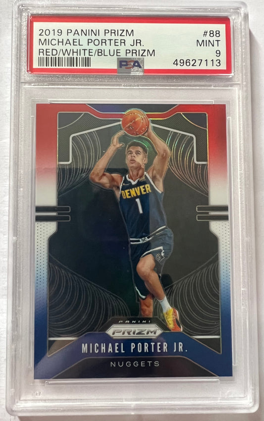 Michael Porter Jr Denver Nuggets #88 - 2019 Panini Prizm Red/White/Blue Prizm PSA Mint 9