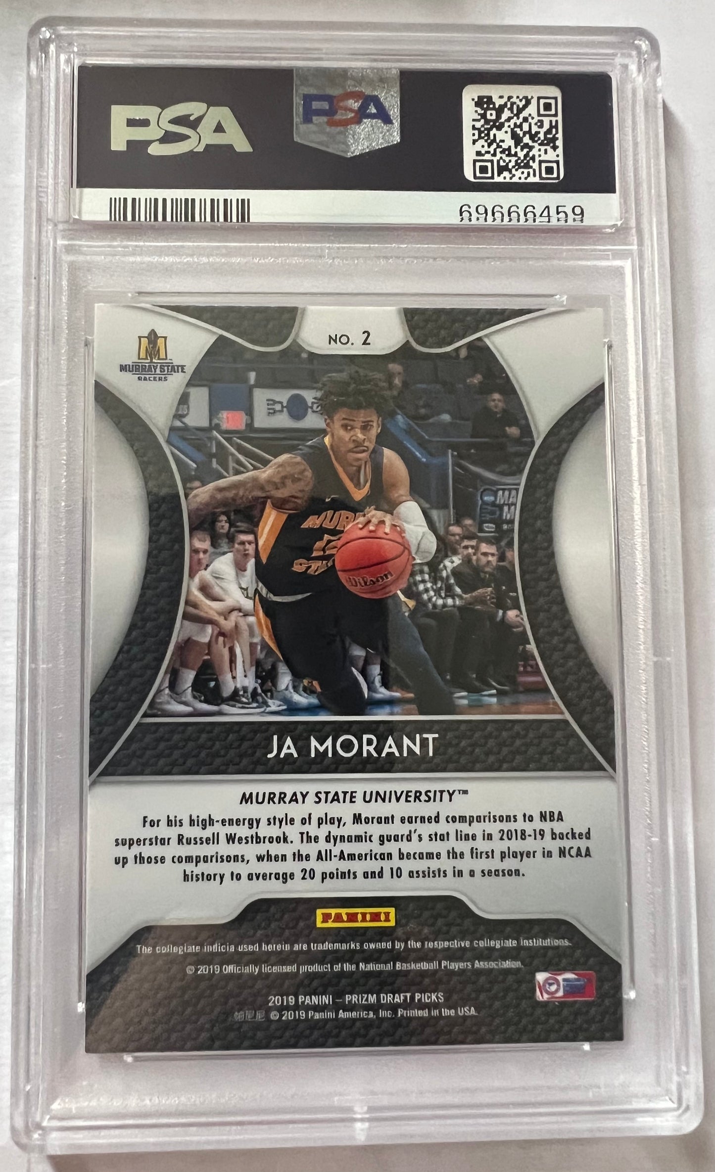 Ja Morant Murray State Racers #2 - 2019 Panini Prizm Draft Picks PSA 8