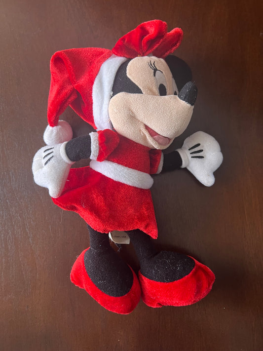 Disney Minnie Mouse Santa Hat Red Velvet Dress Plush Stuffed Animal 9" Just Play