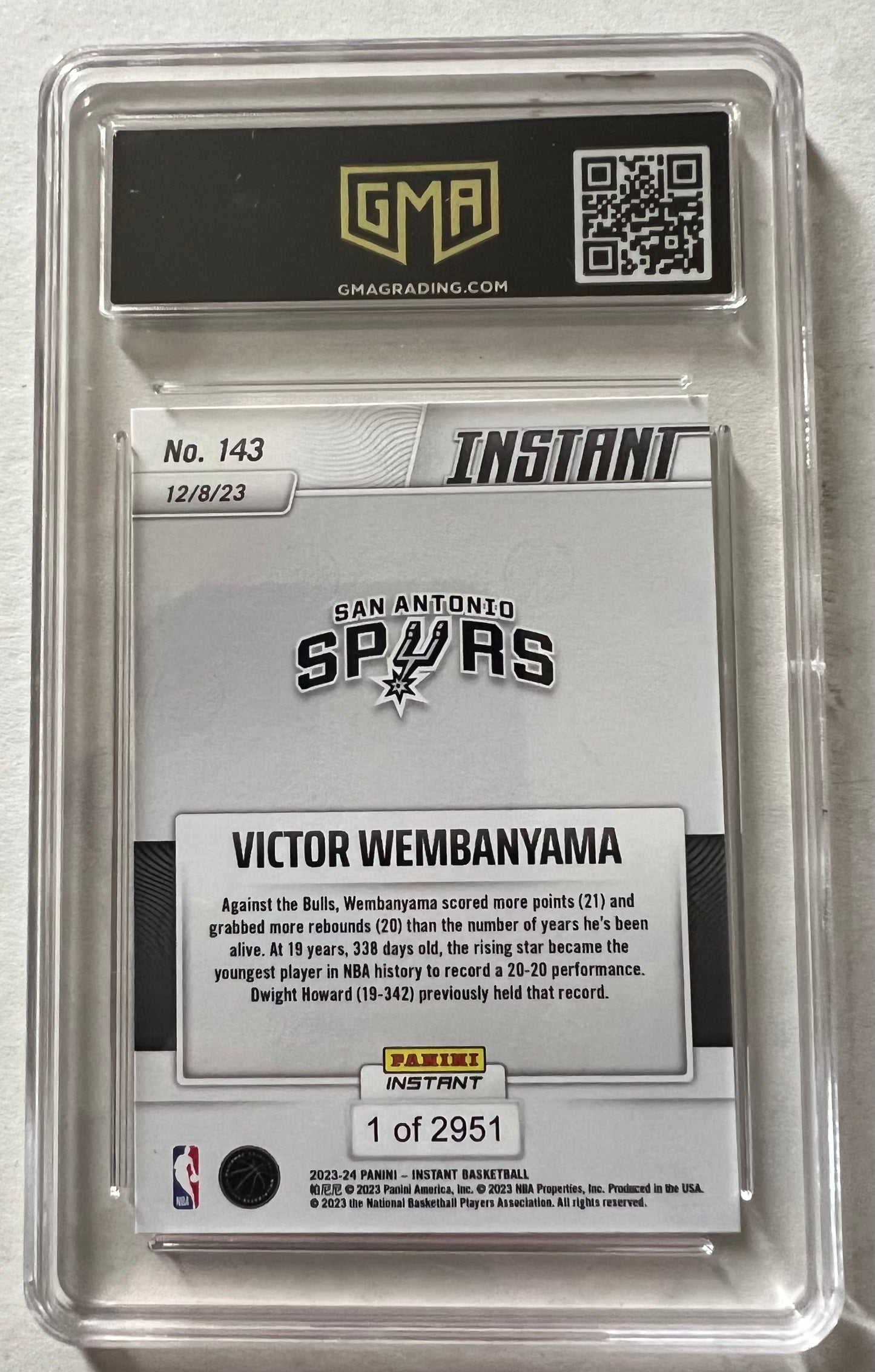 Victor Wembanyama San Antonio Spurs #143 - 2023-24 Panini Instant GMA 9