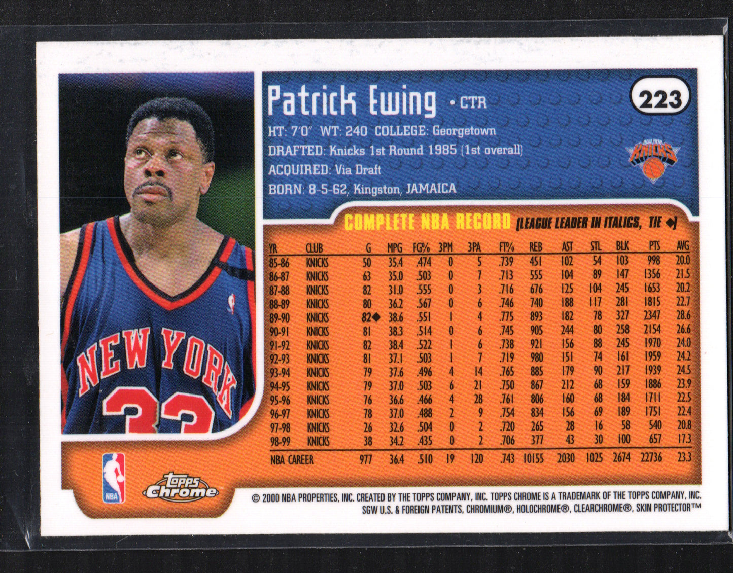 Patrick Ewing New York Knicks #223 - 1999-00 Topps Chrome