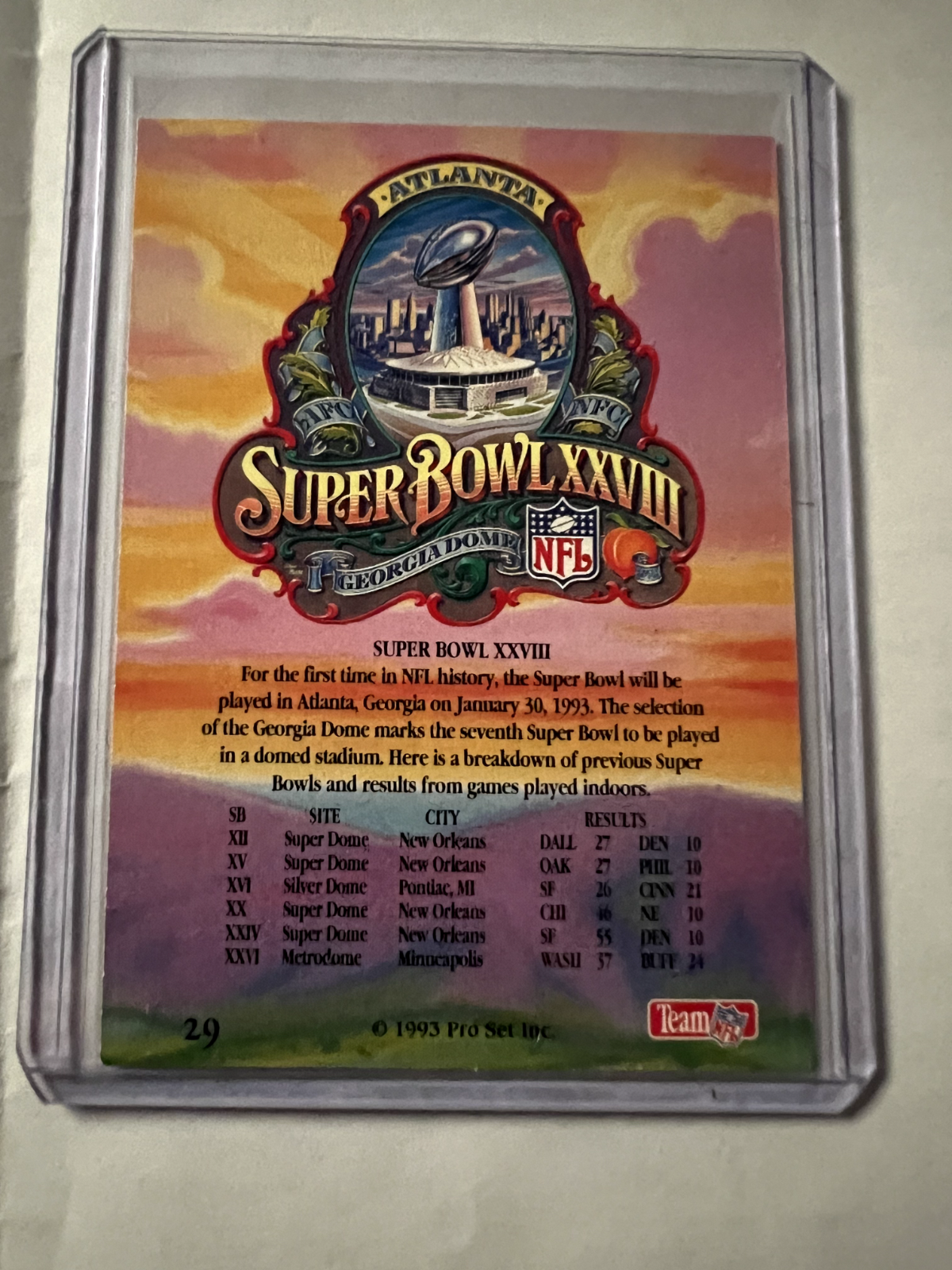 Super Bowl XXVIII Atlanta Dallas Cowboys / Buffalo Bills #29 - 1993 Pro Set